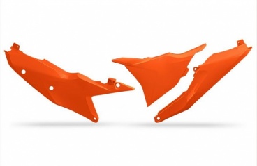 Tabuľky zadné s krytom airboxu (ľavý) KTM SX/SX-F 23-, EXC/EXC-F 24- oranžové