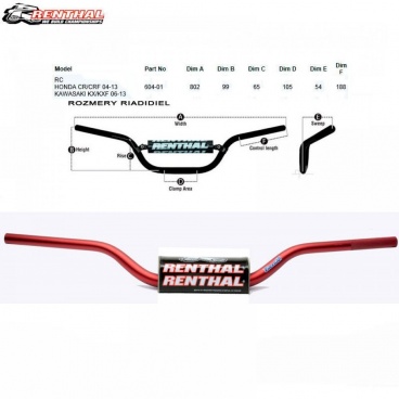 Renthal riadidlá Fatbar 604 RC/CRF/KXF, červené